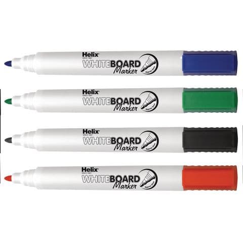 Helix Whiteboard Markers, Bullet Tip, Assorted Colours – Pack of 4