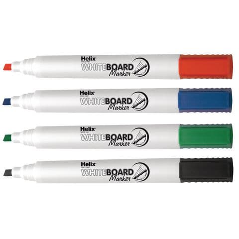 Helix Whiteboard Markers, Chisel Tip, Assorted Colours – Pack of 4