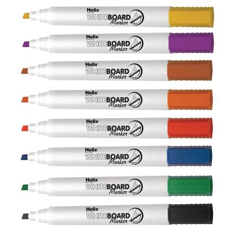 Helix Whiteboard Markers, Chisel Tip, 8 Assorted Colours – Pack of 48