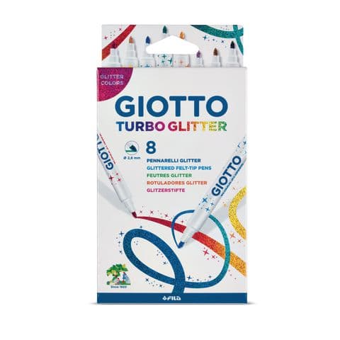 Giotto Turbo Glitter Colouring Pens, Assorted Colours - Pack of 8
