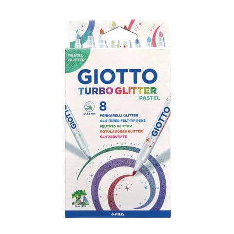 Giotto Turbo Glitter Colouring Pens, Assorted Pastel Colours - Pack of 8