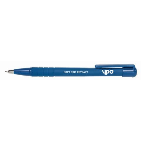 YPO Soft Grip Retractable Ballpoint Pen, Blue, Pack of 12