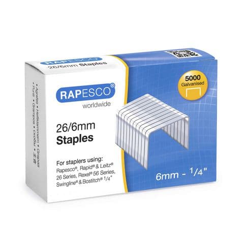 Rapesco 26/6mm Galvanised Steel Staples – Pack of 5000