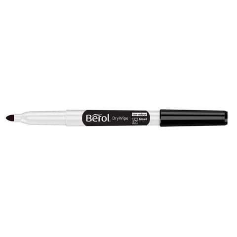 Berol Drywipe Marker Pens, Broad Tip, Black - Pack of 12