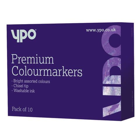 YPO Premium Colourmarkers, Bullet Tip, Assorted Colours - Pack of 10
