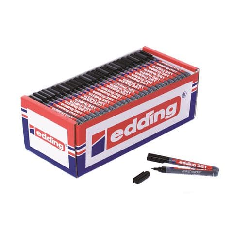 Edding 361 Drywipe/Whiteboard Marker Pens, Fine Tip, Black - Pack of 200