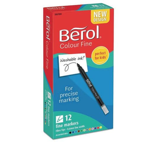 Berol Colourfine Colouring Pens, Assorted Colours – Pack of 12 .