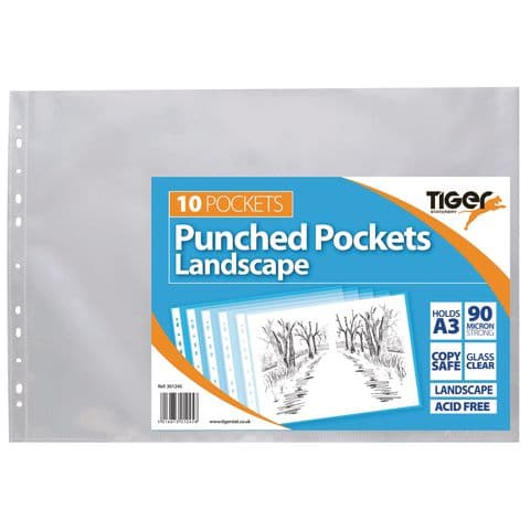 A3 Landscape Punched Pockets. Pack of 10