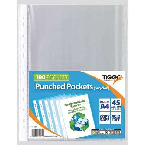A4 Recycled Punched Pockets. Pack of 100