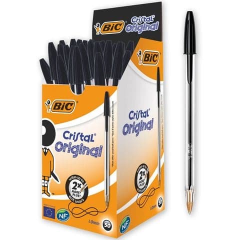 BIC&reg; Cristal Original Ballpoint Pens, Black – Pack of 50.