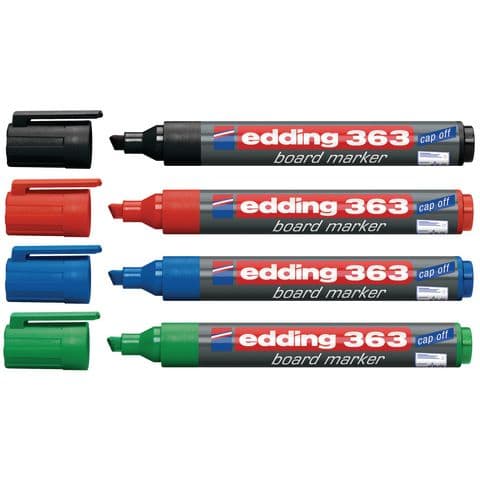 edding 363 Drywipe/Whiteboard Markers, Chisel Tip, 4 Assorted Colours - Pack of 100