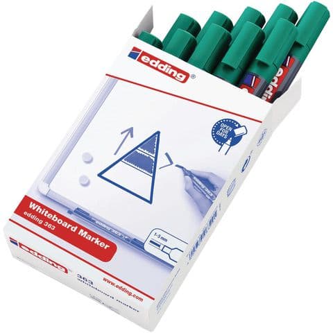 edding 363 Drywipe/Whiteboard Markers, Chisel Tip, Green - Pack of 10
