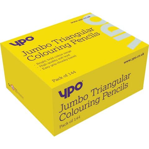 YPO Jumbo Triangular Colouring Pencils, 12 x 12 Assorted Colours – Pack of 144