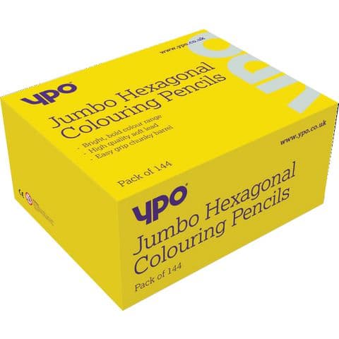 YPO Jumbo Hexagonal Colouring Pencils, 12 x 12 Assorted Colours – Pack of 144