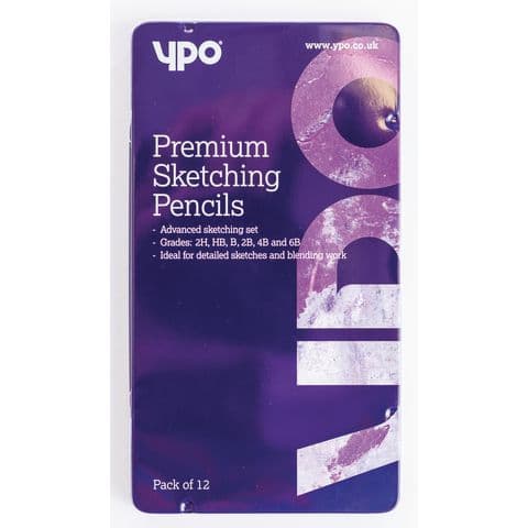 YPO Premium Sketching Pencils, 6B - 2H – Tin of 12