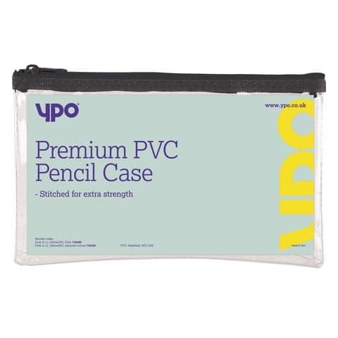 YPO Premium Clear Pencil Case, 200mm(W), PVC Stitched - Pack of 12