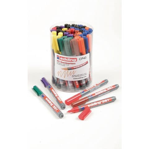 Edding 361 Drywipe/Whiteboard Marker Pens, Fine Tip, 8 Assorted Colours - Pack of 50