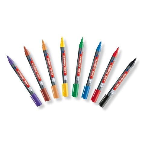 Edding 361 Drywipe/Whiteboard Marker Pens, Fine Tip, 8 Assorted Colours - Pack of 8
