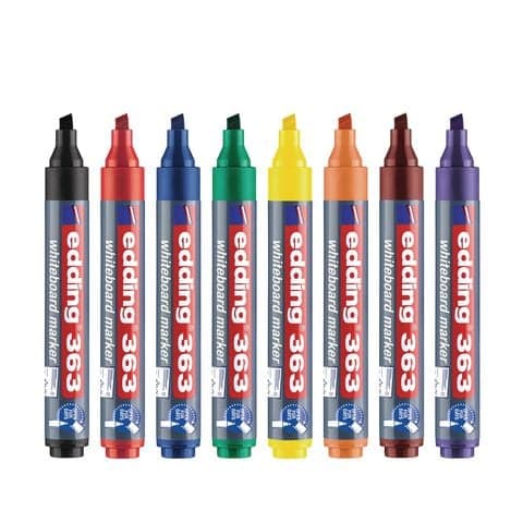 Edding 363 Drywipe/Whiteboard Marker Pens, Chisel Tip, 8 Assorted Colours - Pack of 50