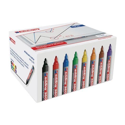 edding 360 Drywipe/Whiteboard Markers, Bullet Tip, 8 Assorted Colours - Pack of 50