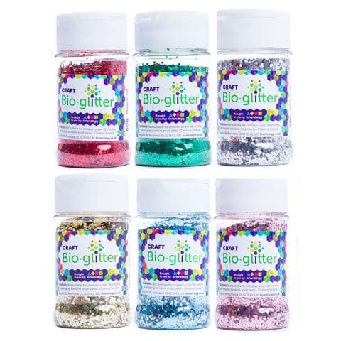 Craft BioGlitter, Eco-Friendly, Assorted Colours - Pack of 6 x 60g