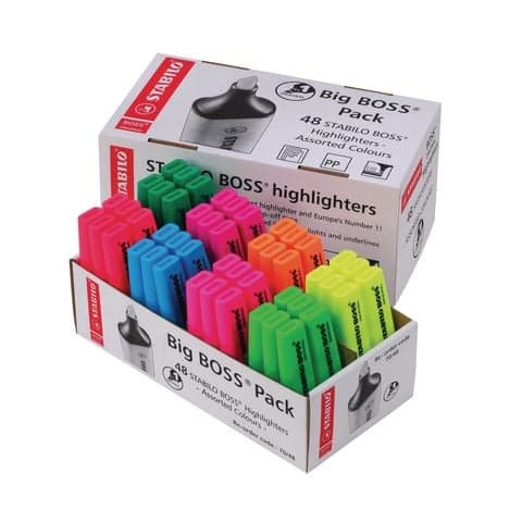 STABILO&reg; BOSS&reg; ORIGINAL Highlighters, Big Boss&reg; Pack, Assorted Colours - Box of 48