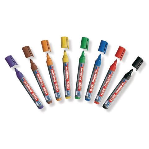 Edding 360 Drywipe/Whiteboard Markers, Bullet Tip, 8 Assorted Colours - Pack of 8