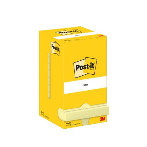 Post-It&reg; Canary&trade; Yellow Notes, 76mm x 76mm - Pack of 12 Pads