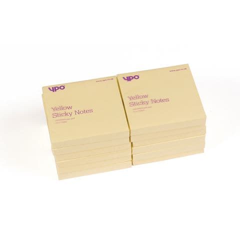YPO Sticky Notes, Yellow, 76mm x 76mm - Pack of 12 Pads