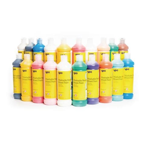 YPO Washable Ready Mixed Paint, Assorted Colours, 600ml Bottles – Pack of 20