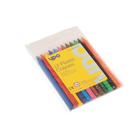 YPO Plastic Pencil Crayons, Assorted Colours – Pack of 12