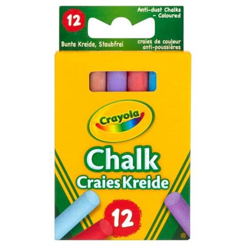 Crayola Anti-Dust School Chalk - Pack of 12 x Assorted Colours