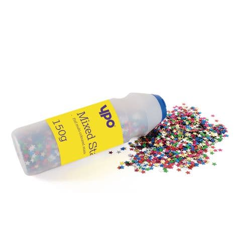 YPO Star Shaped Sequins, Assorted Colours – 150g Shaker Bottle