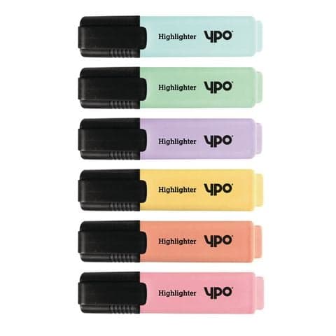 YPO Highlighters, Pastel Colours – Pack of 6