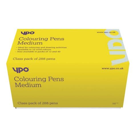 YPO Medium Colouring Pens, 24 x 12 Assorted Colours – Box of 288