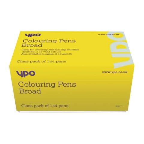 YPO Broad Tip Colouring Pens, 12 x 12 Assorted Colours – Pack of 144