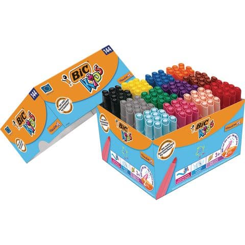 BIC Kids Visacolour XL Felt Tip Colouring Pens, Broad Tip, 12 Assorted Colours – Pack of 144