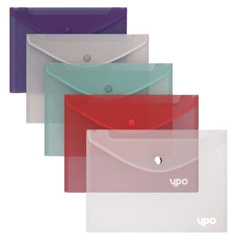 YPO A5 Plastic Stud/Popper Wallet, Assorted Colours - Pack of 25