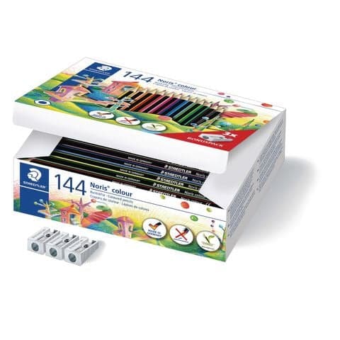 Staedtler Noris&reg; Colouring Pencils, Assorted Colours - Pack of 144 with 3 x FREE Sharpeners