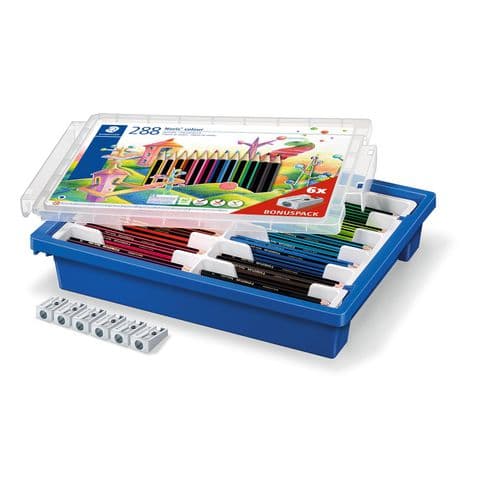 Staedtler Noris&reg; Colouring Pencils, Assorted Colours - Pack of 288 with 6 x FREE Sharpeners & Gratnells Tray