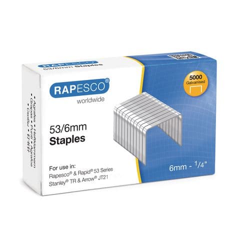 Rapesco 53/6mm Hard Wire Galvanised Steel Staples – Pack of 5000