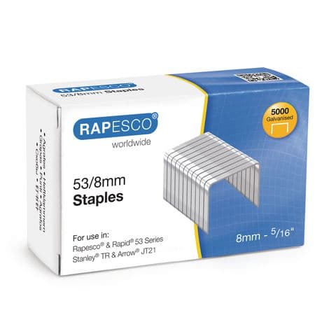 Rapesco 53/8mm Hard Wire Galvanised Steel Staples – Pack of 5000