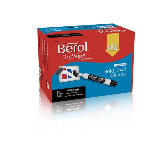 Berol Drywipe Markers, Bullet Tip, Assorted Colours - Pack of 48