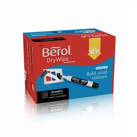 Berol Drywipe Markers, Bullet Tip, Black - Pack of 48