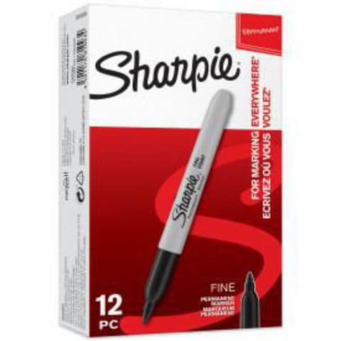 Sharpie&reg;  Permanent Markers – Fine Point – Black – Pack of 12