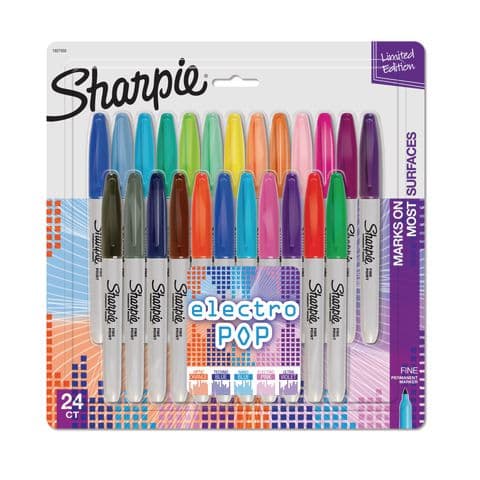Sharpie&reg; Fine Point Permanent Markers, Electro Pop Colours – Pack of 24