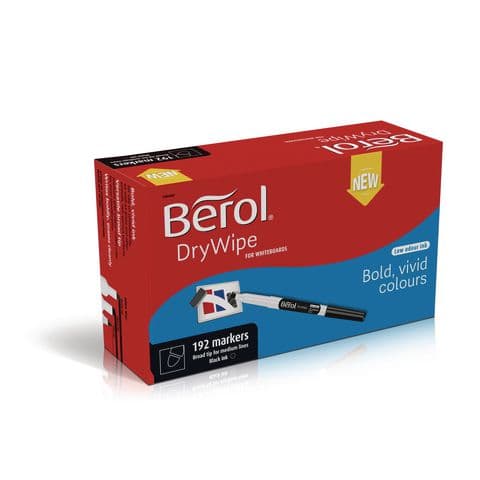 Berol Drywipe Marker Pens, Broad Tip, Black - Pack of 192