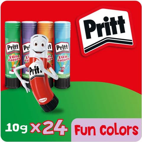 Pritt Fun Colours Glue Sticks, 10g, Assorted Colours - Pack of 24
