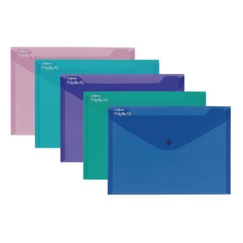 Snopake Polyfile Stud Wallets, A5, Assorted Electra Colours - Pack of 5