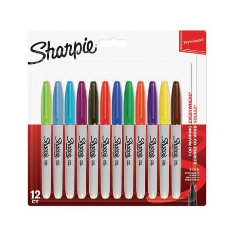 Sharpie&reg;  Permanent Markers – Fine Point – Assorted Colours – Pack of 12
